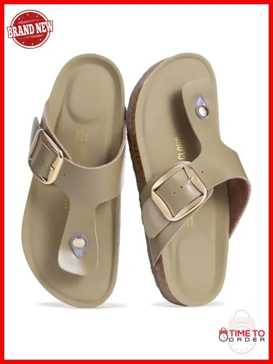 Genuine Leather Slide Sandals with Memory Foam - Non-Slip Women's Sandals