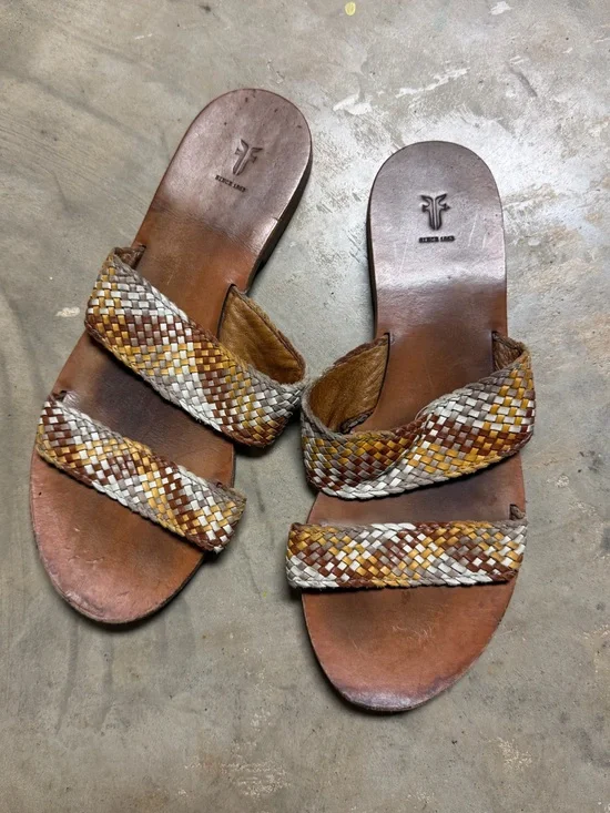 Frye Multicolor Woven Leather Slide Sandals