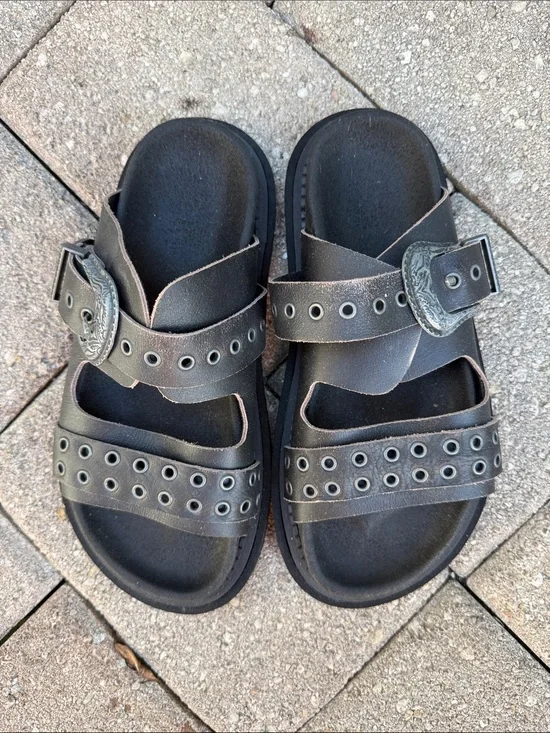 Zara Black Double-Strap Sandals with Eyelet Detail
