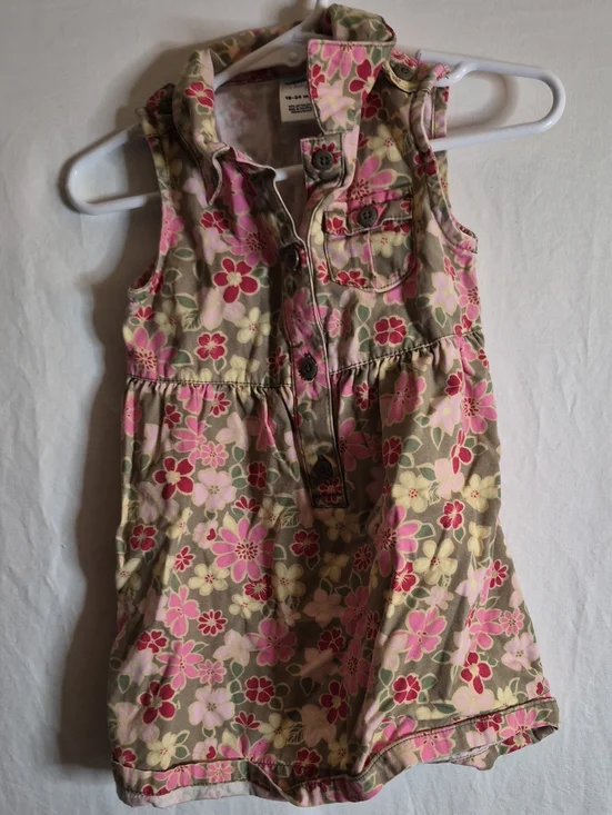 Old Navy Pink & Olive Floral Sleeveless Dress