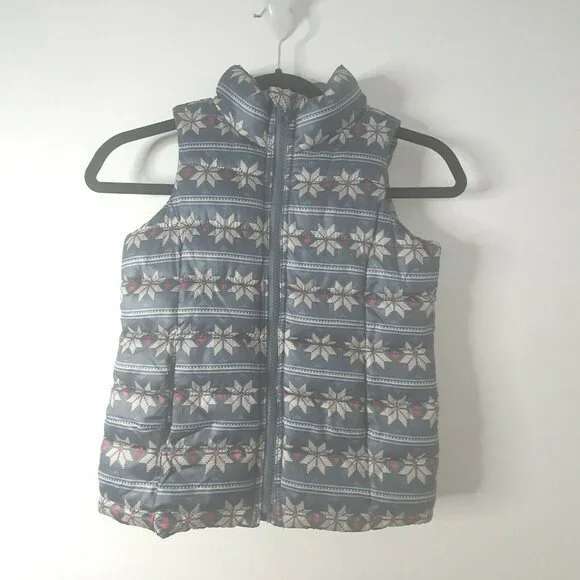 Old Navy Puffer Vest Frost Free Vest Size‎ S Toddler Zip Snowflakes Kids Girls