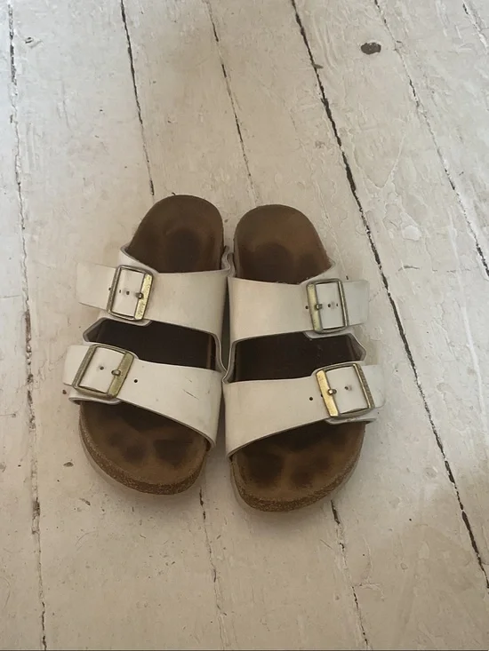 Birkenstock Kids White Two-Strap Buckle Sandals