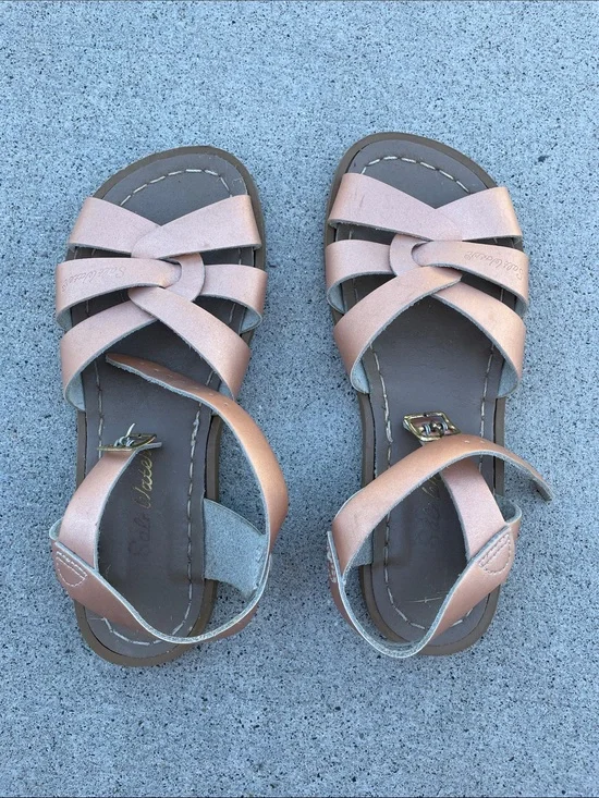 Girls Saltwater Metallic Rose Gold Crisscross Sandals
