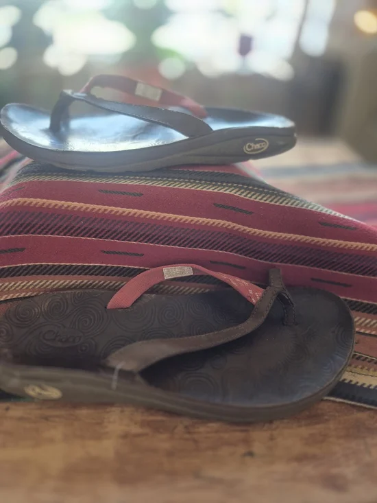 Chaco Brown Flip Flop Sandals with Red Straps