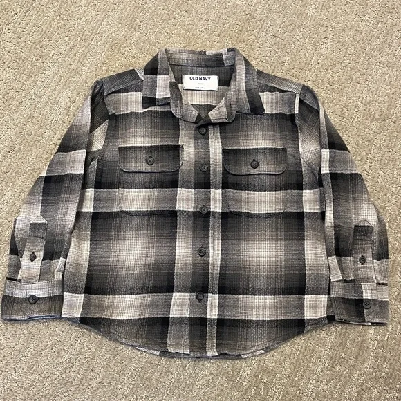 Boys Black/White Flannel Button Up