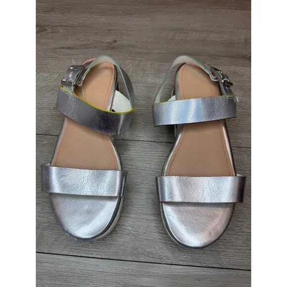 Metallic Silver Platform Sandals Rainbow Glitter Wedge Girls Size 5