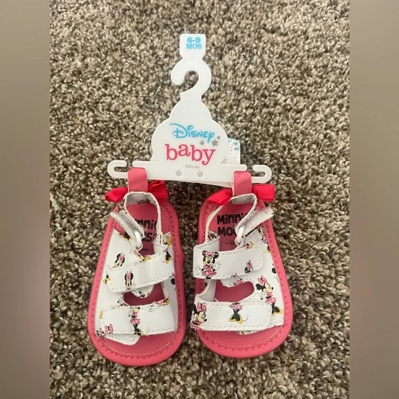 NWT Infant Disney Baby Minnie Mouse Sandals Pink White Size 6-9 Months