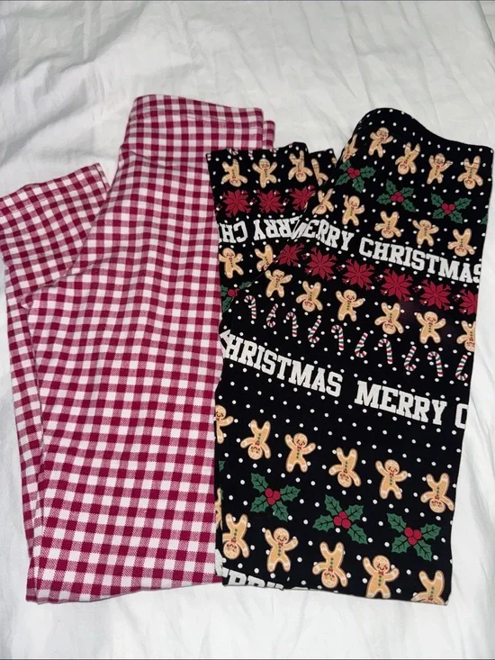 Kids Christmas Gingerbread & Red Gingham leggings