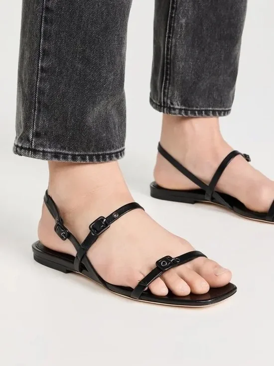 Veronica Beard Malinda Black Leather  Flat Strappy Sandals- 10