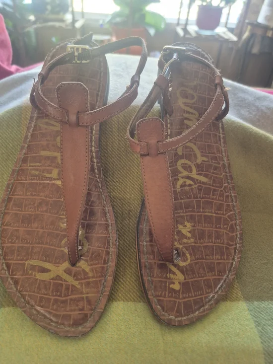 Sam Edelman Brown Leather T-Strap Sandals