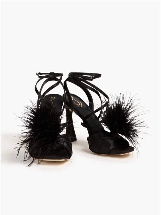 NWT Sam Edelman Layton Feather-Trimmed Satin Sandals | US 7.5