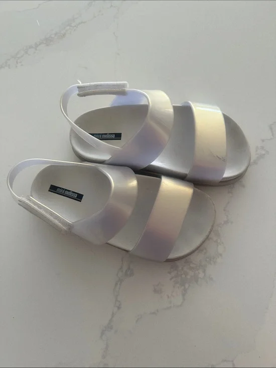 Mini Melissa Iridescent white slide‎ and Velcro toddler sandals size 10