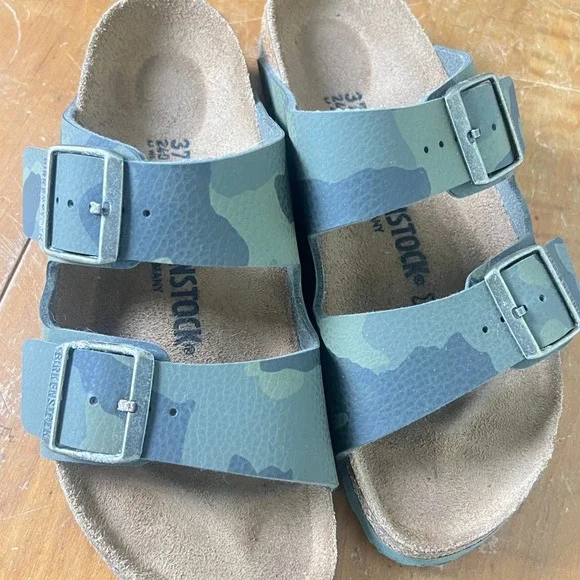 Birkenstock Desert Soil Camo Sz 37 Sandals Double Buckle Green Camophlage Narrow