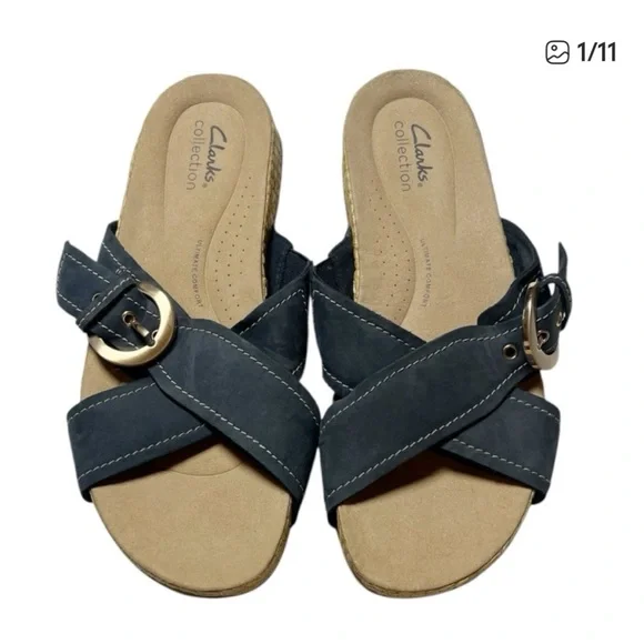 Clarks Reileigh May blue suede leather sandals size 9