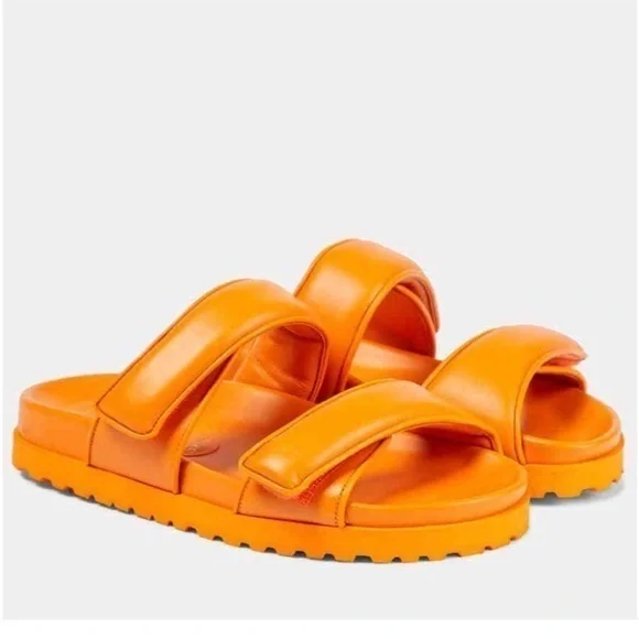 Gia Borghini x Pernille Teisbaek Sandals Leather Slides in Orange Leather