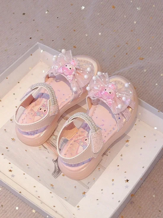 Girls' Pink Sparkle Bow Sandals