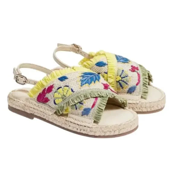 Sam Edelman Girls Kayden Slingback Sandals US 13 Beige Multicolor Leather NIB