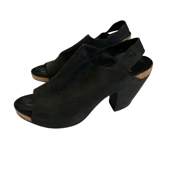 Eileen Fisher Slingback Heel Sandals Women 8 Black Leather Cork Platform Mules