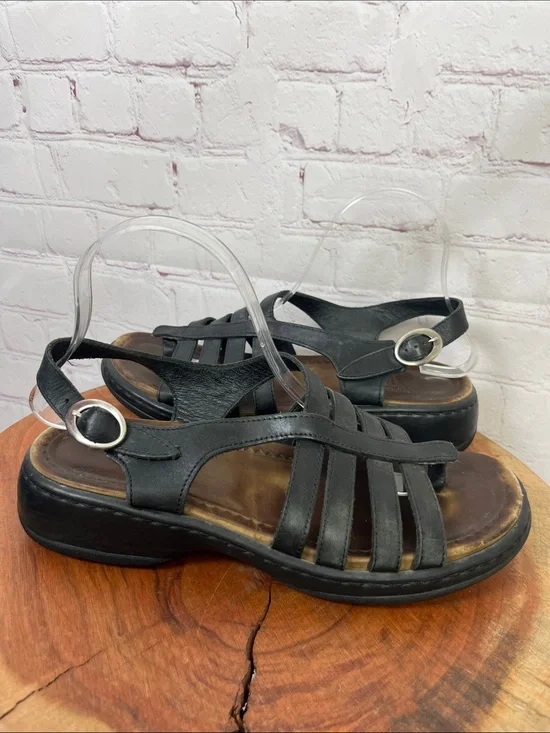 Dansko Black Leather Evita Sandals