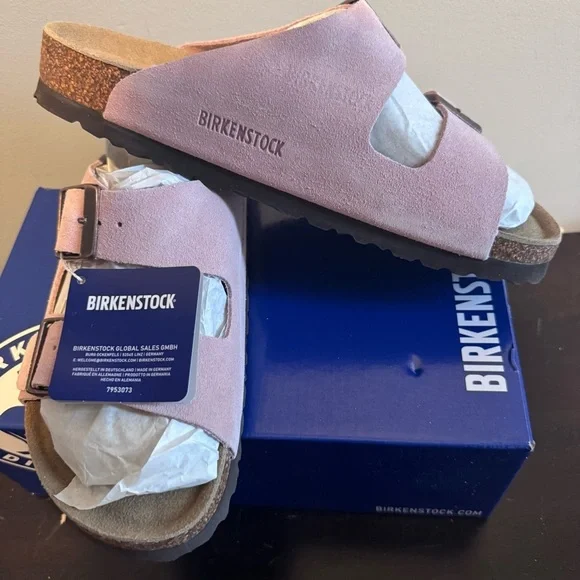 Birkenstock Arizona Leather/Suede Slide Sandals in Candy Pink