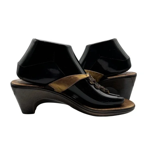 A. Giannetti Women 9 Floral Bronze‎ Embellished Thong Baby Heel Sandals Retro