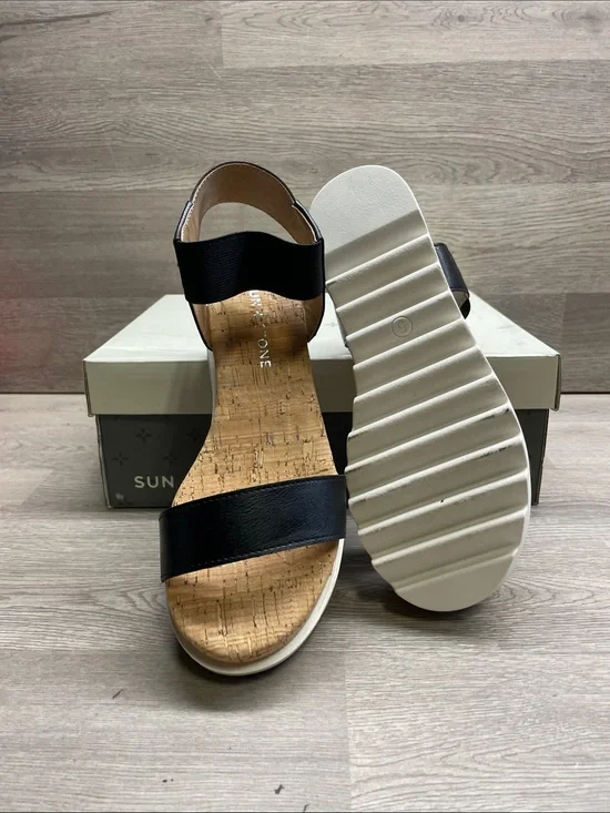 Sun + Stone Black Cork Wedge Sandals #458