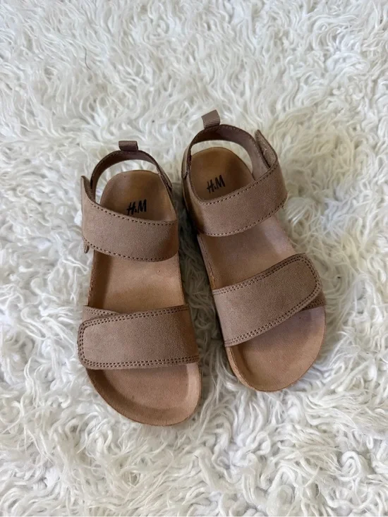 H&M Kids Tan Suede-Look Double-Strap Velcro Sandals