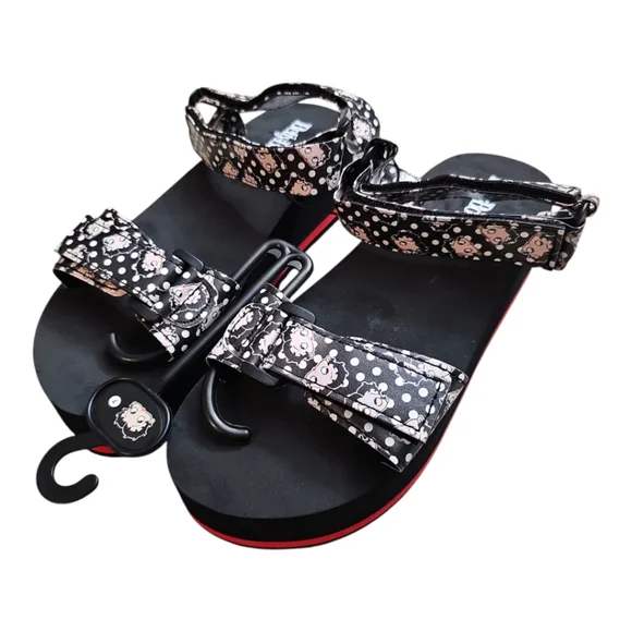 SALE! Betty Boop Black Polkadot Velcro Strappy Platform Sandals NWT