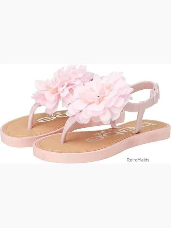 Girls' Sandals with Chiffon Flower Snap Buckle Cushioned Sole