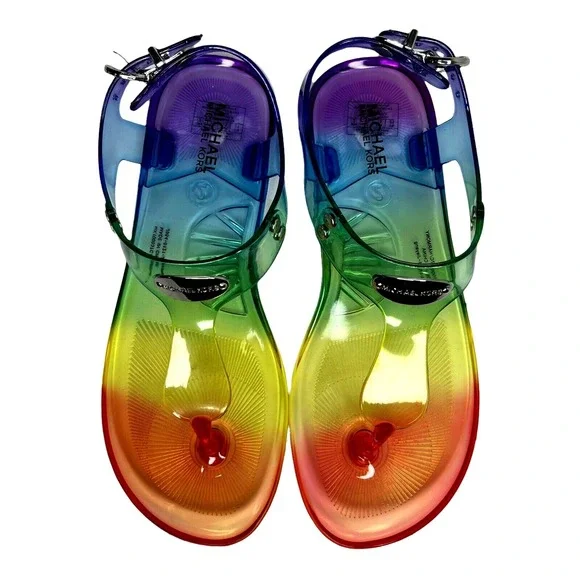 Michael Kors Youth Girls Harmony Flat‎ Thong Sandals Size 2 Multicolor Rainbow