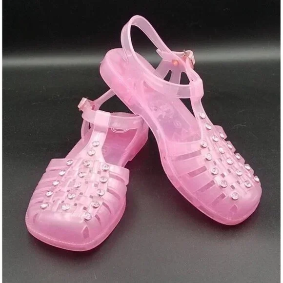 Wonder Nation‎ Girl's Pink Jelly Sandals/Shoes Size 1 With Rhinestones EUC