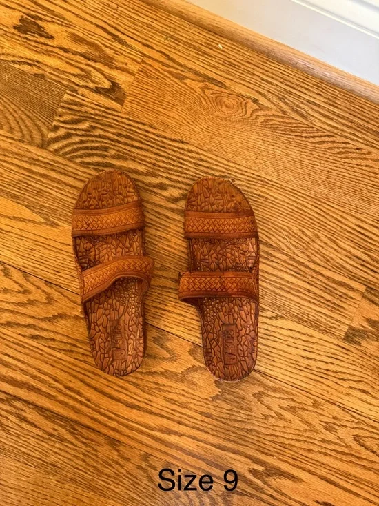 Women's Tan Leather Slide Sandals