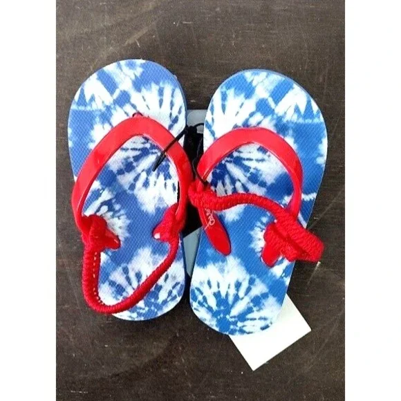 Cat Jack Kids Toddler Flip Flops Sandals Blue Tie Dye Red Strap Size S 5/6‎