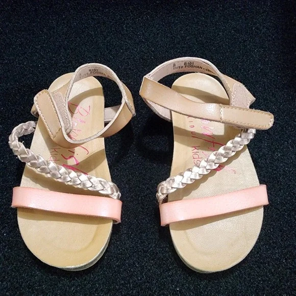 Blowfish Malibu Kids Girls Tan Pink Braided Strap Sandals Size‎ 8