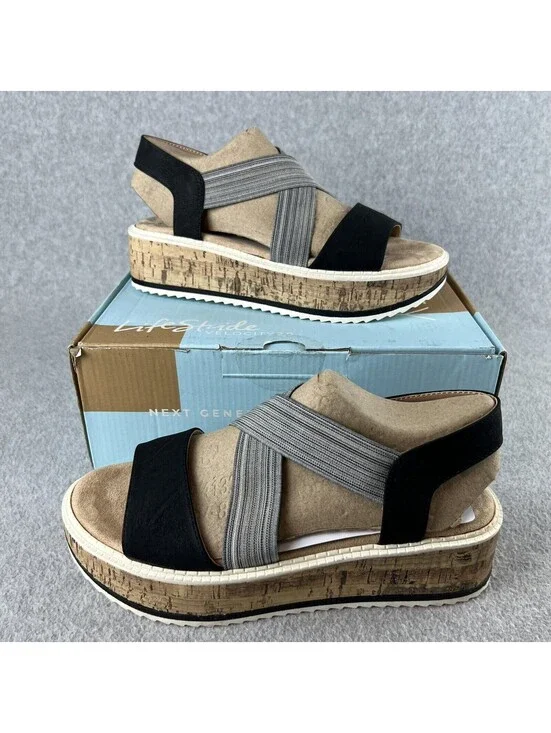 lifeStride Womens Platform Strap Sandals Size 8.5 Casual Flats Beach Vaca