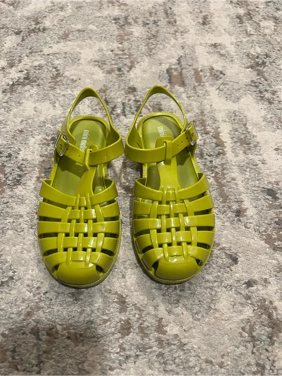 Mini Melissa Pea Green Jelly Woven Sandals; size 13
