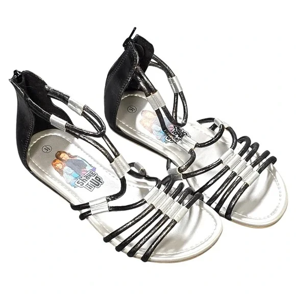 Disney Shake It Up Gladiator Sandals Girl's Size 3.5 Black Silver Strappy Flat
