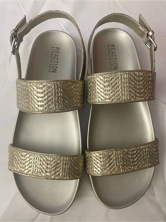Reaction Kenneth Cole Gold Textured Strap Women's Sandals