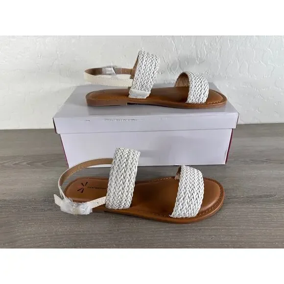 Isaac Mizrahi Live Rosalyn White Woven Slingback Flat Sandals IM3ROS20  7.5M‎
