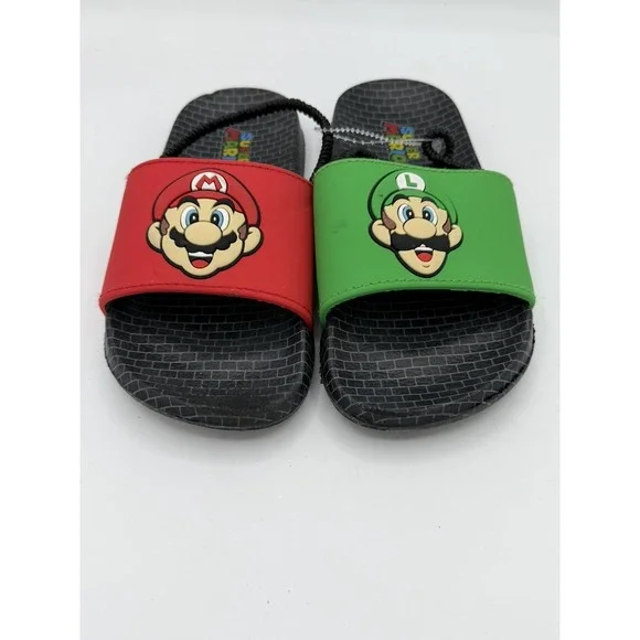 Ground Up Nintendo Kids Mario and Luigi  Slides Sandals Size 11/12