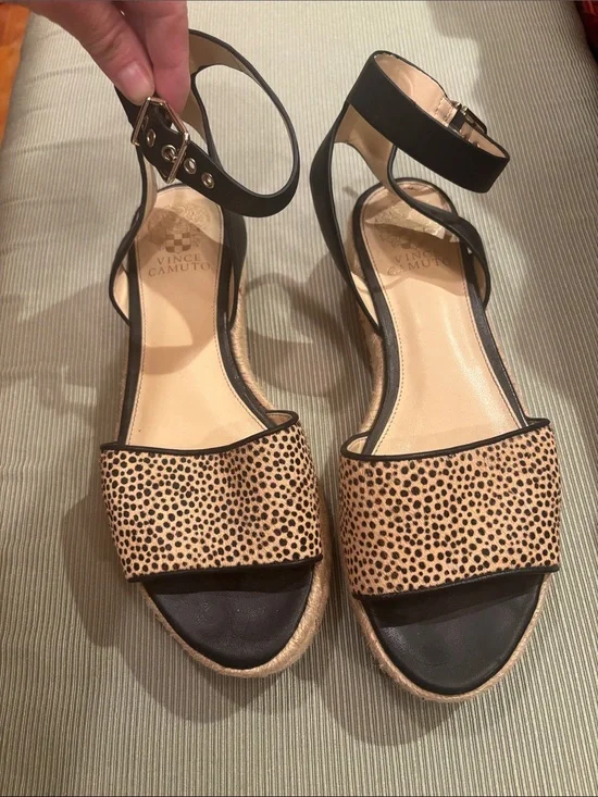 Vince Camuto Black & Leopard Print Ankle-Strap Sandals