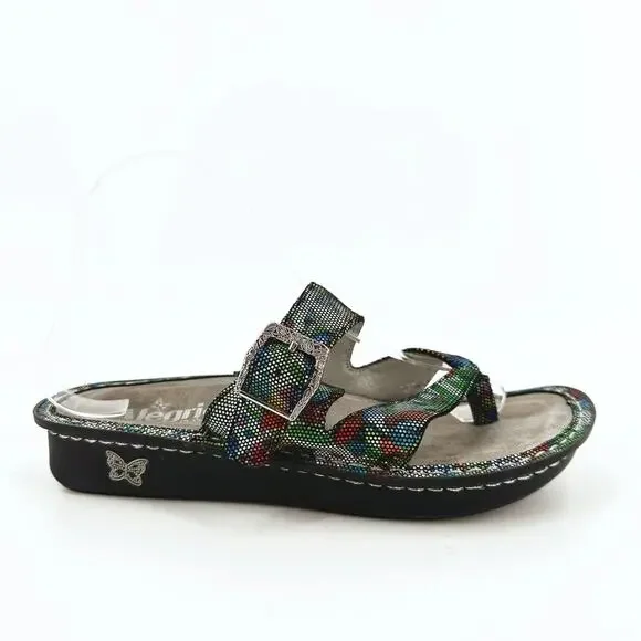 Alegria Womens Valentina Leather Sandal Size 38/US 8 Metallic Rainbow Comfort‎