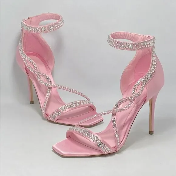 Alexander McQueen Crystal Satin Ankle-Cuff Cocktail Sandals size 36.5
