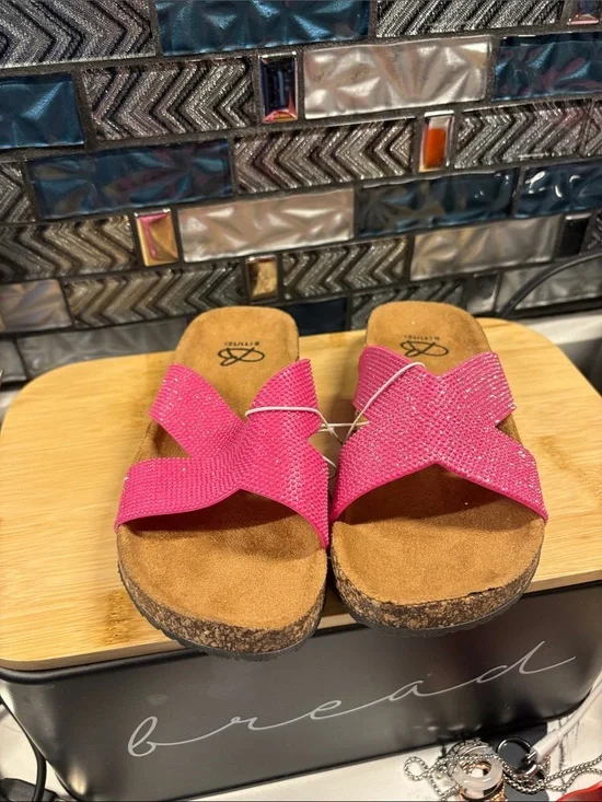 Bobbie Brooks Pink Crisscross Slide Sandals