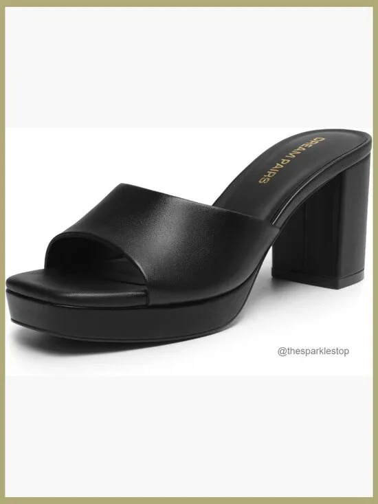 Platform Block Heel Mule Sandals, Square Toe Ankle Strap Slip On Comfortable