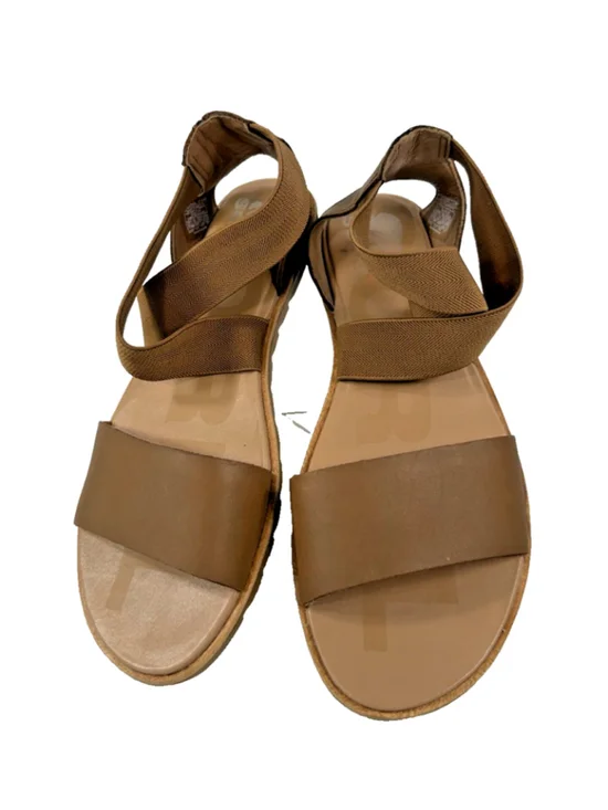Sorel Ella III Sandal Leather Flat Cross Straps Brown Tan Women Sz 8.5