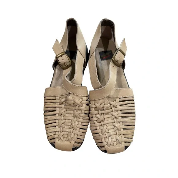 Aerosoles Vintage 90s Woven Leather Sandals Tan Beige Fisherman Flats Y2K 9