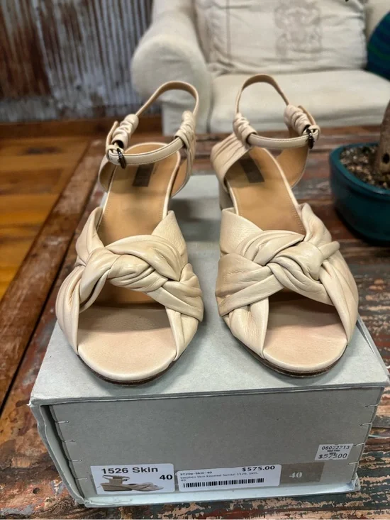 Stephen Braided Cream Leather Ankle-Strap Sandals.