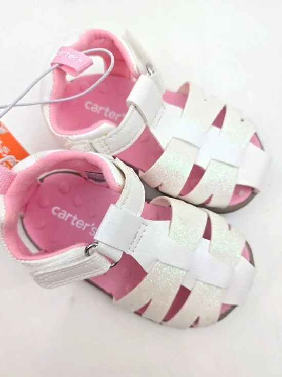Carter's Baby Sandals Size 3 Girls Shoes White Glitter Strap Summer Footwear