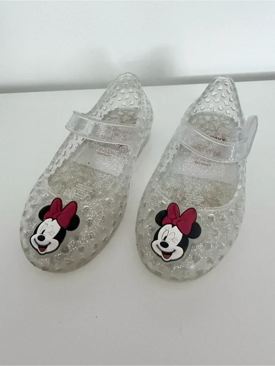 Disney Clear Glitter Minnie Mouse Jelly Mary Jane Shoes with Pink Bow